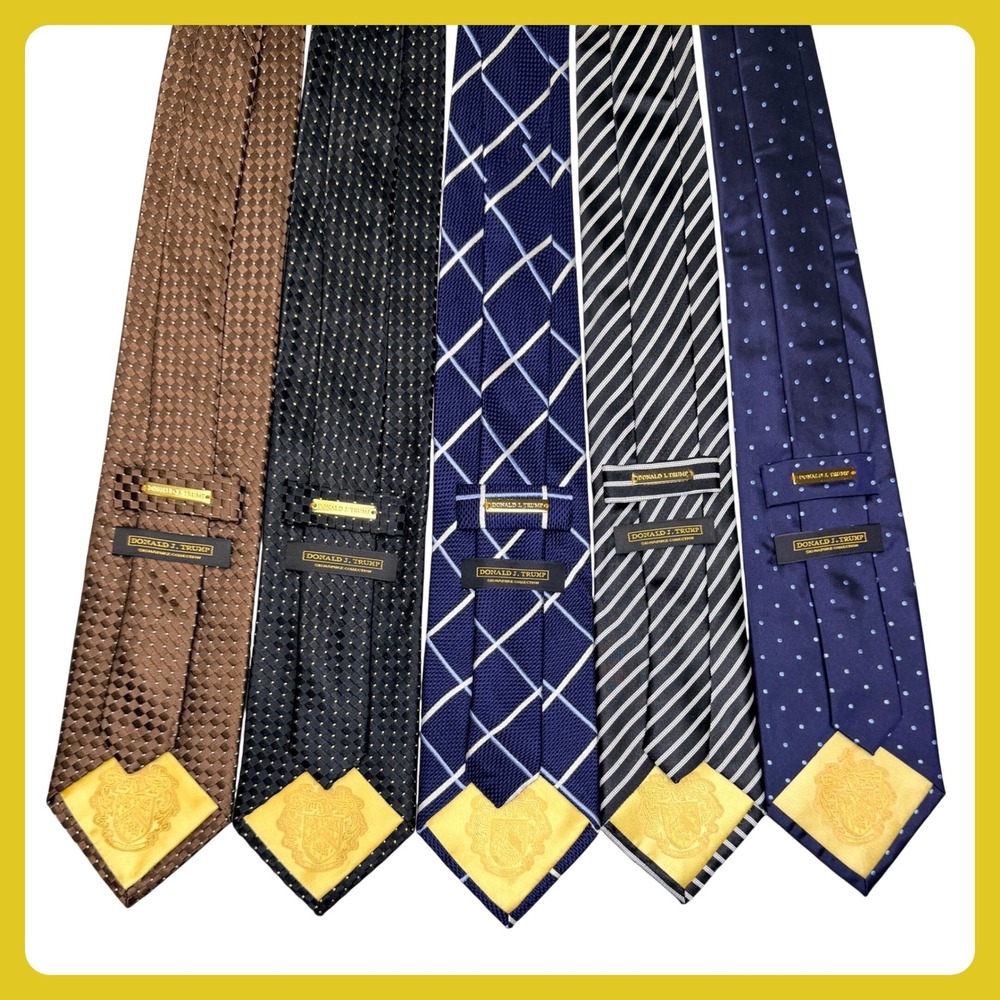 Donald J. Trump Silk Tie LOT OF 5 Men's Brown Black Blue Polka Dot Pane Striped